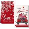 imageARKENY Valentines Day Kitchen Towels Set of 2Red Buffalo Plaid Truck Love Leaves Dish Towels 18x26 Inch Drying DishclothFarmhouse Home Wedding Decoration AD167