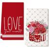 imageARKENY Valentines Day Kitchen Towels Set of 2Red Flower Vase Eucalyptus Leaves Love Sign Dish Towels 18x26 Inch Drying DishclothFarmhouse Home Wedding Decoration AD182