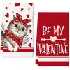 imageARKENY Valentines Day Kitchen Towels Set of 2Red Heart Cat Dish Towels 18x26 Inch Drying DishclothFarmhouse Home Wedding Decoration AD165