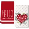 imageARKENY Valentines Day Kitchen Towels Set of 2Red Polka dot Heart Eucalyptus Leaves Dish Towels 18x26 Inch Drying DishclothFarmhouse Home Wedding Decoration AD181