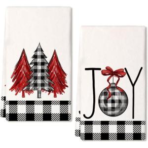 imageARKENY Christmas Kitchen Towels Set of 2Black Buffalo Plaid Xmas Tree Dish Towels 18x26 Inch Drying DishclothFarmhouse Home Decoration AD008Black