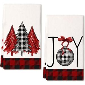 imageARKENY Christmas Kitchen Towels Set of 2Black Buffalo Plaid Xmas Tree Dish Towels 18x26 Inch Drying DishclothFarmhouse Home Decoration AD008Red