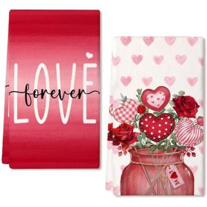 imageARKENY Mothers Day Kitchen Towels Set of 2Pink Rose Love Vase Dish Towels 18x26 Inch Drying DishclothFarmhouse Home Wedding Decoration AD177