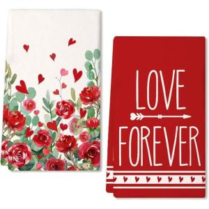 imageARKENY Mothers Day Kitchen Towels Set of 2Red Rose Love Dish Towels 18x26 Inch Drying DishclothFarmhouse Home Decoration AD137