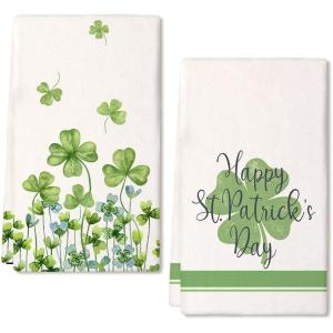 imageARKENY St Patricks Day Green Stripe Kitchen Towels Dish Towels St Patricks Day Decorations for Home Dcor Ultra Absorbent Bar Drying Cloth 18x26 Inch Hand Towel for Cooking Set of 2