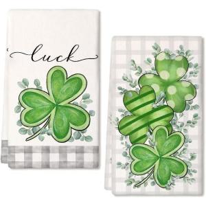 imageARKENY St Patricks Day Polka dot Shamrock Kitchen Towels Dish Towels St Patricks Day Decorations for Home Dcor Drying Cloth Luck Sign 18x26 Inch Hand Towel for Cooking Set of 2