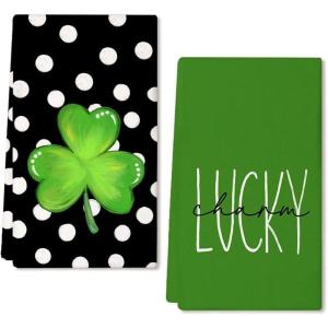 imageARKENY St Patricks Day White Polka Dot Kitchen Towels Dish Towels St Patricks Day Decorations for Home Dcor Ultra Absorbent Bar Drying Cloth 18x26 Inch Hand Towel for Cooking Set of 2