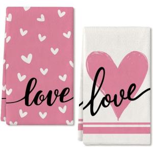 imageARKENY Valentines Day Kitchen Towels Set of 2Black Heart Love Sign Dish Towels 18x26 Inch Drying DishclothFarmhouse Home Wedding Decoration AD153Pink Love