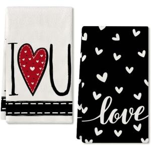 imageARKENY Valentines Day Kitchen Towels Set of 2Pink Heart I Love U Sign Dish Towels 18x26 Inch Drying DishclothFarmhouse Home Wedding Decoration AD150Black I Love U