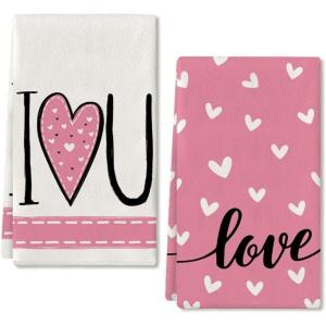 imageARKENY Valentines Day Kitchen Towels Set of 2Pink Heart I Love U Sign Dish Towels 18x26 Inch Drying DishclothFarmhouse Home Wedding Decoration AD150Pink I Love U
