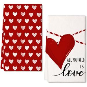 imageARKENY Valentines Day Kitchen Towels Set of 2Red Heart Love Dish Towels 18x26 Inch Drying DishclothFarmhouse Home Decoration AD133Red