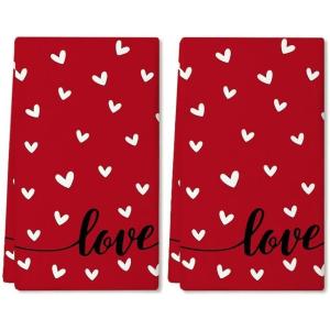 imageARKENY Valentines Day Kitchen Towels Set of 2Red Heart Love Dish Towels 18x26 Inch Drying DishclothFarmhouse Home Wedding Decoration AD148