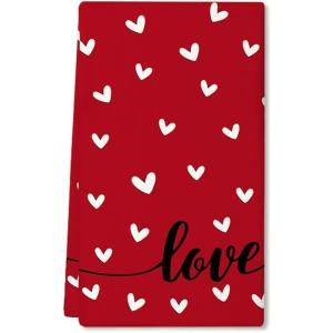 imageARKENY Valentines Day Kitchen TowelsRed Heart Love Dish Towels 18x26 Inch Drying DishclothFarmhouse Home Wedding Decoration AD147