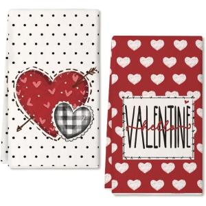 imageBlack Love Valentines Day Kitchen Towels Set of 2Red Heart Dish Hand Towels Holiday Anniversary Wedding Seasonal Decorations DD066