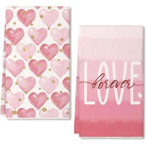 imageRed Love Valentines Day Kitchen Towels Set of 2Golden Heart Dish Hand Towels Holiday Anniversary Wedding Seasonal Decorations DD064Pink