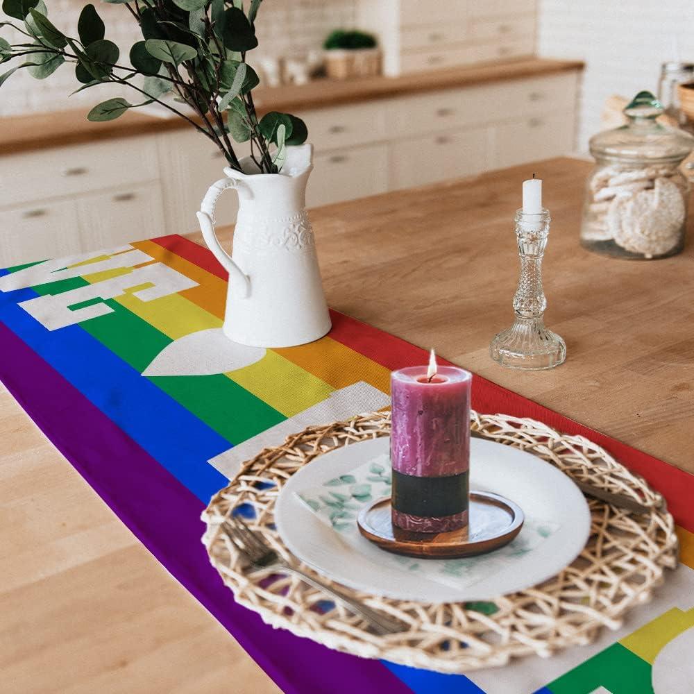 imageLGBTQ Pride Decorations Rainbow Stripes Table Runner 13 x 72 Inch Love Wins Gay Lesbian Pansexual Party Decor Rustic Vintage AT277