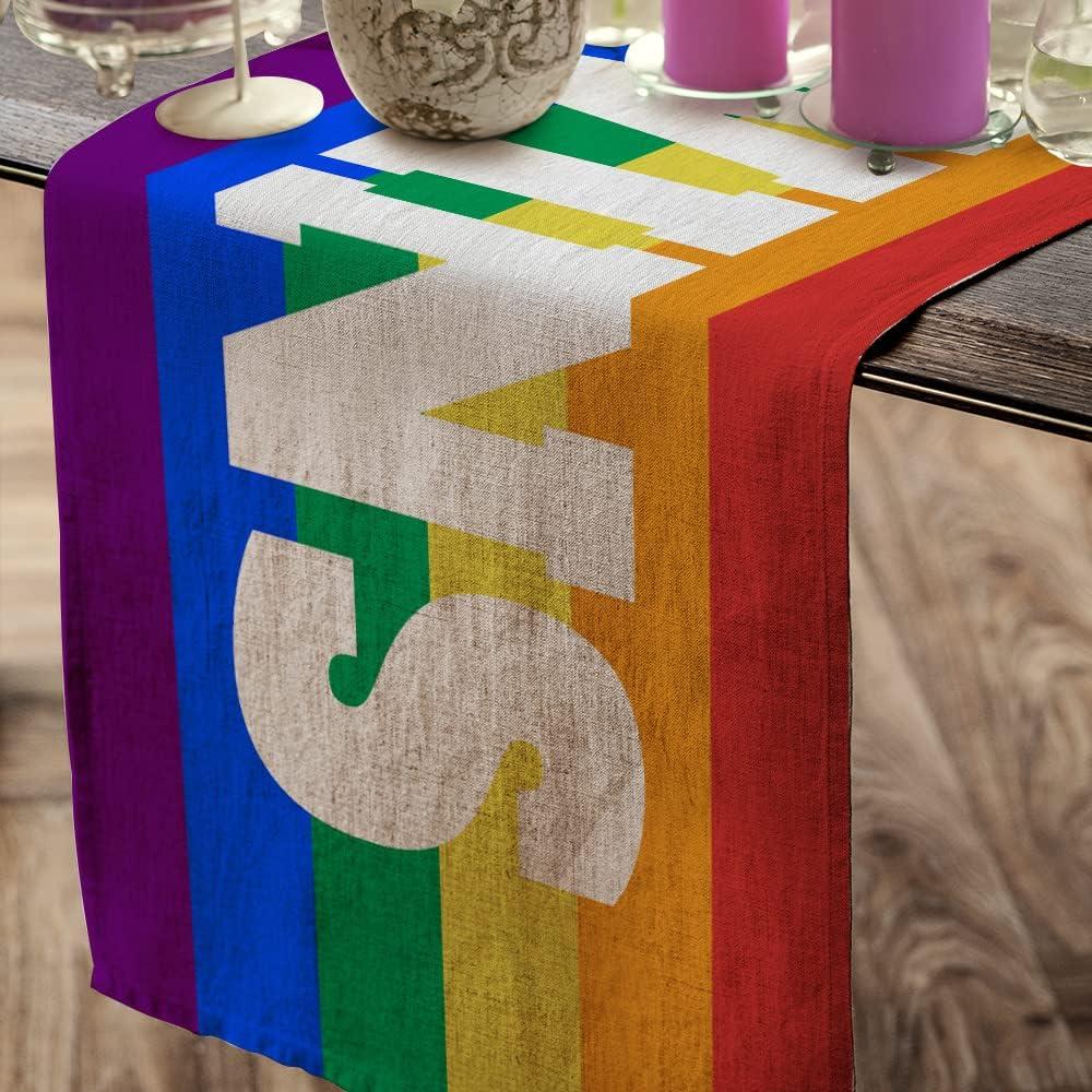 imageLGBTQ Pride Decorations Rainbow Stripes Table Runner 13 x 72 Inch Love Wins Gay Lesbian Pansexual Party Decor Rustic Vintage AT277