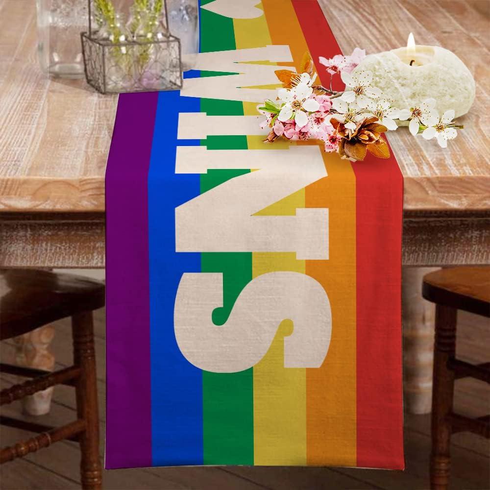 imageLGBTQ Pride Decorations Rainbow Stripes Table Runner 13 x 72 Inch Love Wins Gay Lesbian Pansexual Party Decor Rustic Vintage AT277
