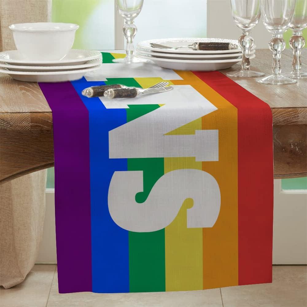 imageLGBTQ Pride Decorations Rainbow Stripes Table Runner 13 x 72 Inch Love Wins Gay Lesbian Pansexual Party Decor Rustic Vintage AT277