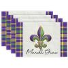 imageARKENY Mardi Gras Carnival Placemats 12X18 Inches Set of 4 Fleur De Lis Seasonal Farmhouse Burlap Indoor Kitchen Dining Table Mats Decorations for Home Party
