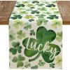 imageARKENY St Patricks Day Table Runner 13x72 Inches Green Shamrock Lucky Spring Seasonal Farmhouse Burlap Indoor Kitchen Dining Table Decorations for Home Party AT54272