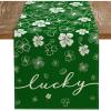 imageARKENY St Patricks Day Table Runner 13x72 Inches Green Shamrock Lucky Spring Seasonal Farmhouse Burlap Indoor Kitchen Dining Table Decorations for Home Party AT55172