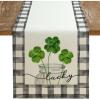 imageARKENY St Patricks Day Table Runner 13x72 Inches Green Shamrock Mason Jar Lucky Spring Seasonal Farmhouse Buffalo Plaid Burlap Indoor Kitchen Dining Table Decorations for Home Party AT54772