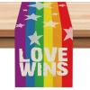 imageLGBTQ Pride Decorations Rainbow Stripes Table Runner 13 x 72 Inch Love Wins Gay Lesbian Pansexual Party Decor Rustic Vintage AT274