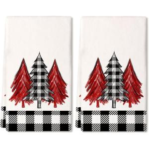 imageARKENY Christmas Kitchen Towels Set of 2Black Buffalo Plaid Xmas Tree Dish Towels 18x26 Inch Drying DishclothFarmhouse Home Noel Decoration AD146