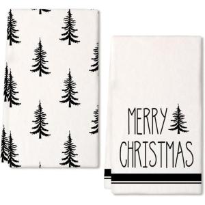 imageARKENY Christmas Kitchen Towels Set of 2Green Buffalo Plaid Xmas Tree Dish Towels 18x26 InchHoilday Farmhouse Home Decoration AD099Black 2