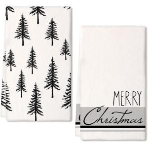 imageARKENY Christmas Kitchen Towels Set of 2Green Buffalo Plaid Xmas Tree Dish Towels 18x26 InchHoilday Farmhouse Home Decoration AD099Black