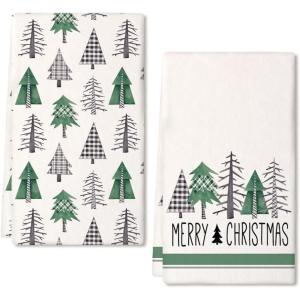imageARKENY Christmas Kitchen Towels Set of 2Green Buffalo Plaid Xmas Tree Dish Towels 18x26 InchHoilday Farmhouse Home Decoration AD099Green 1