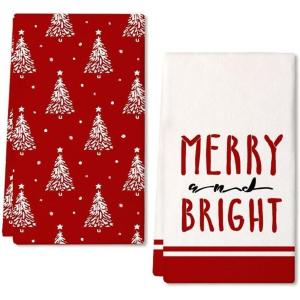 imageARKENY Christmas Kitchen Towels Set of 2Green Buffalo Plaid Xmas Tree Dish Towels 18x26 InchHoilday Farmhouse Home Decoration AD099Red