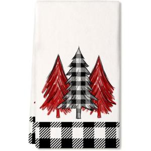 imageARKENY Christmas Kitchen TowelsBlack Buffalo Plaid Xmas Tree Dish Towels 18x26 Inch Drying DishclothFarmhouse Home Noel Decoration AD145