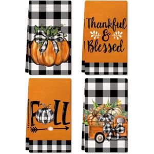 imageARKENY Fall Kitchen Towels for Fall DecorPumpkin Truck Buffalo Plaid Autumn Dish Towels 18x26 Inch Set of 4Farmhouse Home Thanksgiving Harvest Vintage Decorations AD370