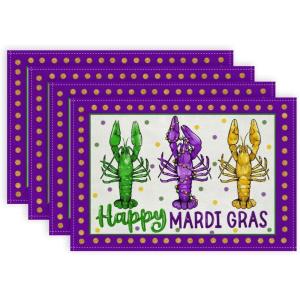 imageARKENY Happy Mardi Gras Placemats 12x18 Inches Set of 4 Carnival Masquerade Beads Seasonal Farmhouse Burlap Indoor Kitchen Dining Table Mats Decorations for Home Party AP3574
