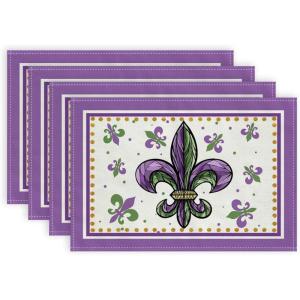 imageARKENY Mardi Gras Carnival Placemats 12x18 Inches Set of 4 Fleur De Lis Purple Seasonal Farmhouse Burlap Indoor Kitchen Dining Table Decorations for Home Party AP35918