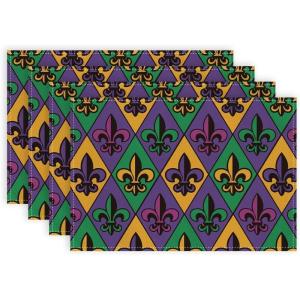 imageARKENY Mardi Gras Placemats 12x18 Inches Set of 4 Fleur De Lis Seasonal Farmhouse Diamond Lattice Burlap Indoor Kitchen Dining Table Decorations for Home Party AP0684