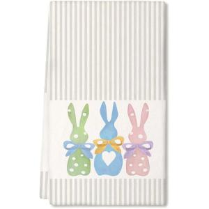 imageARKENY Easter Kitchen Towels Set of 2Beige Pink Bunny Floral Eggs Dish Towels 18x26 Inch Drying DishclothFarmhouse Home Seasonal Spring Decorations AD217Colorful One Piece