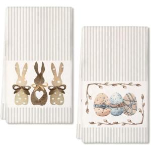 imageARKENY Easter Kitchen Towels Set of 2Beige Pink Bunny Floral Eggs Dish Towels 18x26 Inch Drying DishclothFarmhouse Home Seasonal Spring Decorations AD217Beige