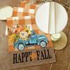 imageARKENY Happy Fall Thanksgiving Table Runner 13x72 InchesPumpkins LeavesSeasonal Burlap Farmhouse Blue Truck Indoor Outdoor Autumn Table Runner for Home Orange Plaid