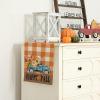 imageARKENY Happy Fall Thanksgiving Table Runner 13x72 InchesPumpkins LeavesSeasonal Burlap Farmhouse Blue Truck Indoor Outdoor Autumn Table Runner for Home Orange Plaid