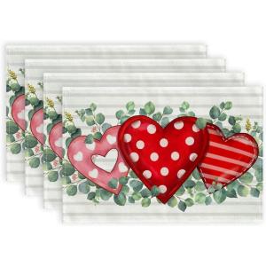 imageARKENY Mothers Day Placemats 12x18 Inches Set of 4 Heart Leaves Flower Seasonal Farmhouse Burlap Indoor Kitchen Dining Table Mats Valentines Table Decoration for Home Party AP22118