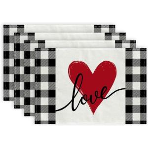 imageARKENY Mothers Day Placemats 12x18 Inches Set of 4 Love Heart Seasonal Farmhouse Burlap Buffalo Plaid Indoor Kitchen Anniversary Wedding Dining Valentines Table Decorations for Home Party AP02418Buffalo Plaid
