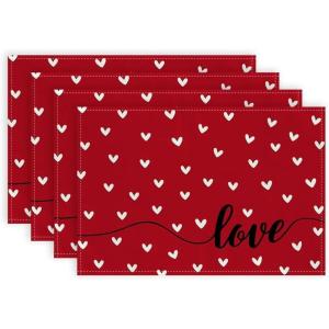 imageARKENY Mothers Day Placemats 12x18 Inches Set of 4 Love Heart Seasonal Farmhouse Burlap Red Indoor Kitchen Anniversary Wedding Dining Table Mats Valentines Table Decoration for Home Party AP02318