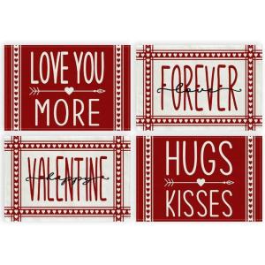 imageARKENY Mothers Day Placemats Set of 4 Love You More Hugs Kisses Seasonal Farmhouse Burlap Indoor Kitchen Anniversary Wedding Dining Table Mats Valentines Table Decoration for Home Party