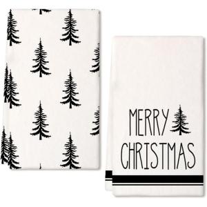 imageMerry Christmas Kitchen Towels Set of 2Green Xmas Tree Snow Dish Hand Towels Holiday Home Indoor Bathroom Party Seasonal Noel Decorations DD051Black