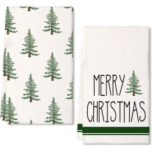 imageMerry Christmas Kitchen Towels Set of 2Green Xmas Tree Snow Dish Hand Towels Holiday Home Indoor Bathroom Party Seasonal Noel Decorations DD051Blue