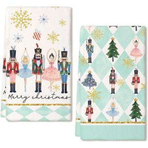 imageNutcrackers Christmas Kitchen Towels Set of 2Red Snowflake Xmas Tree Dish Hand Towels Holiday Home Indoor Bathroom Party Seasonal Noel Decorations DD036Green