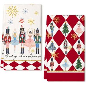 imageNutcrackers Christmas Kitchen Towels Set of 2Red Snowflake Xmas Tree Dish Hand Towels Holiday Home Indoor Bathroom Party Seasonal Noel Decorations DD036Red